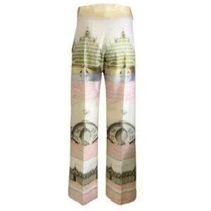 PATOU LIGHT PINK / GREEN PRINTED LONG TAILORED TROUSERS IN AMOUR ISLAND